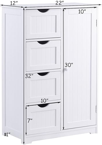 Miniatura 3 de Armario de almacenamiento de madera blanca con 4 cajones para baño, armario de cocina, 2 estantes, organizador independiente