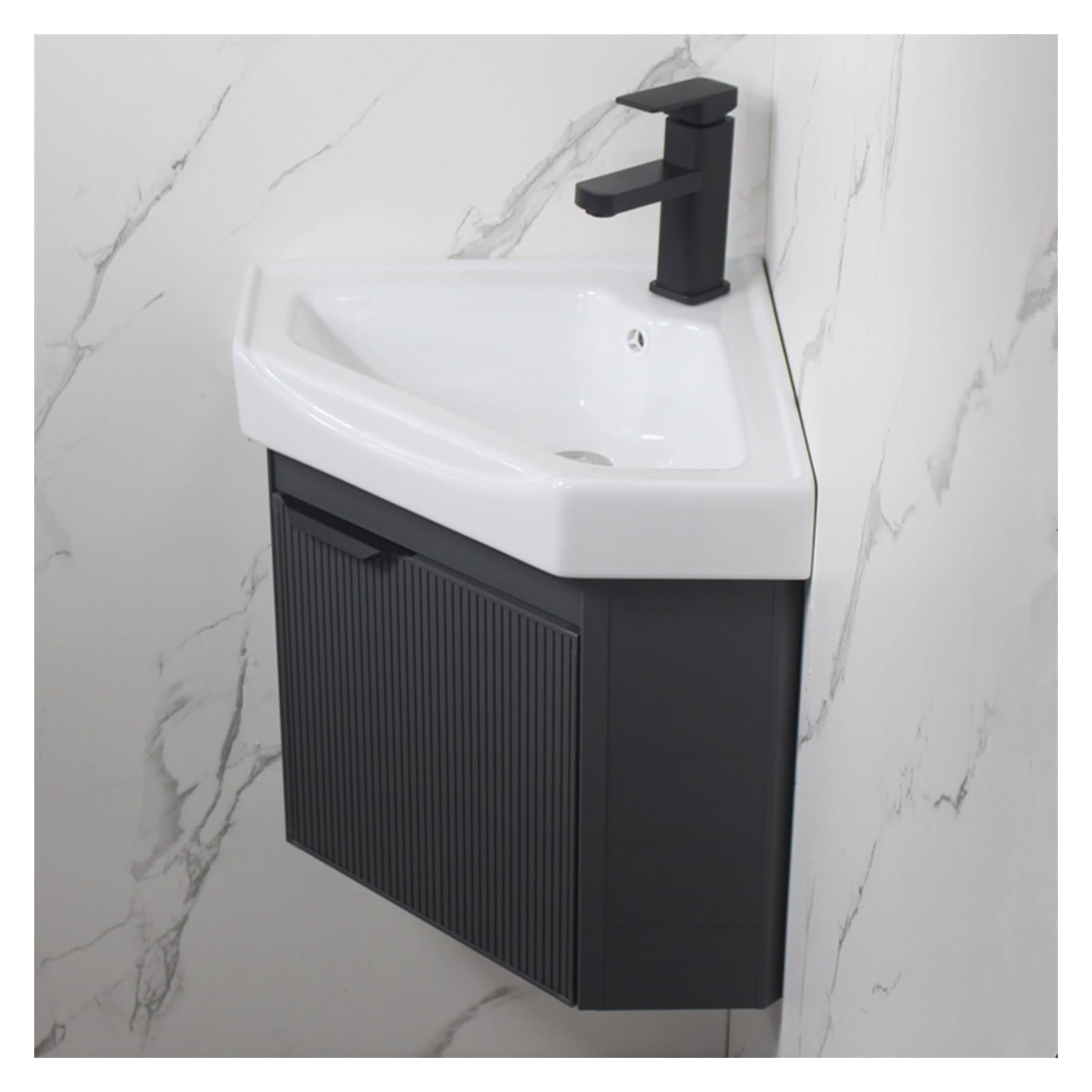 DFGHNBVC Small Wall Mount Corner Sink, Wall Mounted Freestanding Practical Bathroom Sink With Cabinet, Bathroom Cabinet With Faucet And Drain,Dark Gray-38X38X47Cm