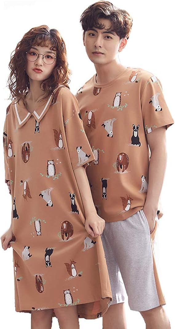 Amazon ペアルック ルームウェア 2着 犬柄ペア パジャマ セット ペアパジャマ カップル 半袖 パジャマ レディース 夏 ワンピース ペアルック パジャマ 半袖 ペアルック ルームウェア 部屋着 寝間着 上下セット お揃い 結婚祝い 記念日 ルームワンピース ネグリジェ 通販