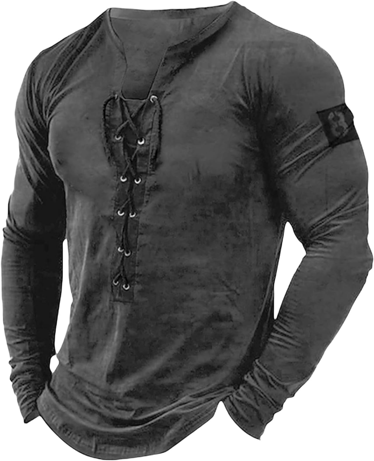 Mens Henley Shirts Vintage Long Sleeve Lace Up Pullover Solid Casual Slim Fit Muscle T-Shirt Beach Tactical Basic Tops