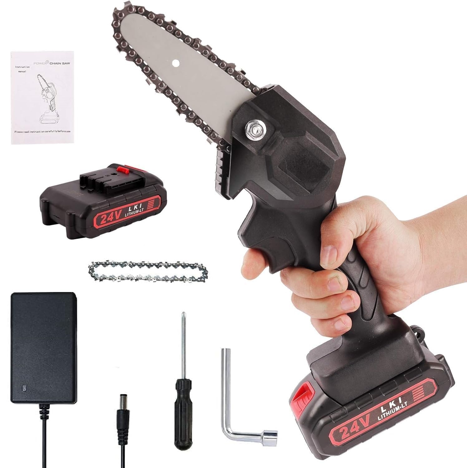 24V Cordless Mini Chainsaw with Rechargeable Battery, Portable Handheld Electric Chain Saw, One-Hand Wood Cutter for Tree Pruning, Garden Maintenance, Wood Cutting & DIY Projects-image-16