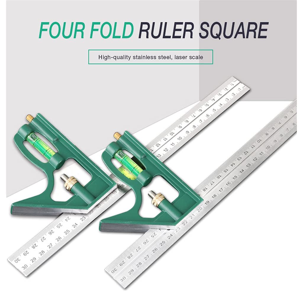 HBJWOV 12''Adjustable Protractor Angle Ruler Combination Square Ruler Stainless Steel Bubble Level 300mm Carpenter Measure Tool