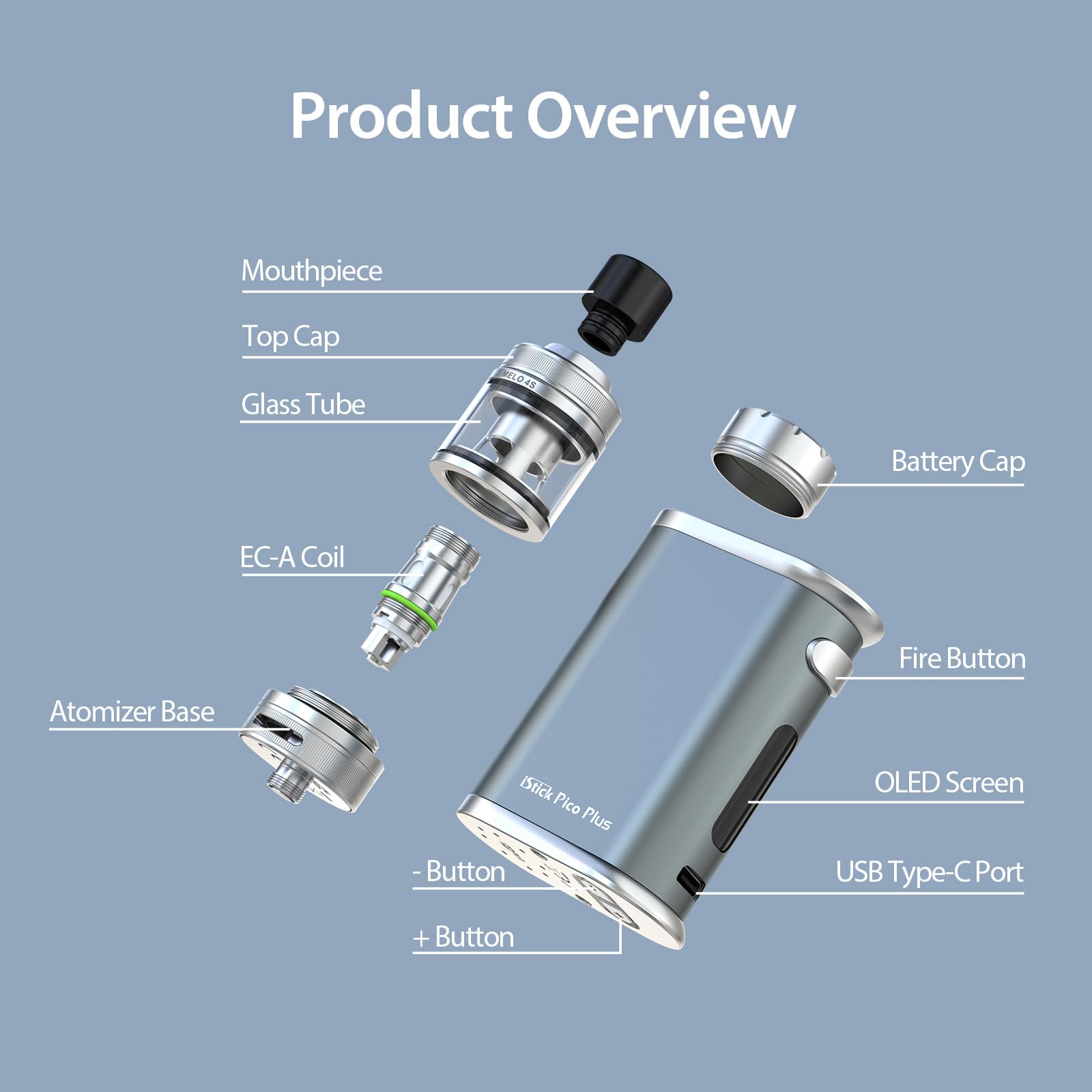 iStick Pico Plus mit Melo 4S - E-Zigaretten Set - maximal 75 Watt - 4 ml Tankvolumen - von Eleaf - Farbe: grau