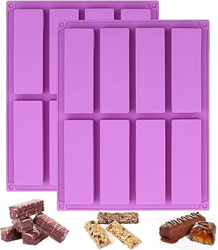 8 Cavity Large Rectangle Chocolate Bar Mould Cereal Energy Bar Moulds, 2PCS Granola Bar Silicone Molds, Reusable Baking Pan for Baking Nutrition Bar Brownie Cheesecake Bread Pudding Soap Truffles