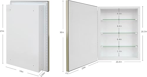 Miniatura 9 de FOMAYKO Botiquín con espejo biselado retro con cuentas de metro, gabinete de espejo de baño de montaje en superficie o empotrado, espejo de baño de