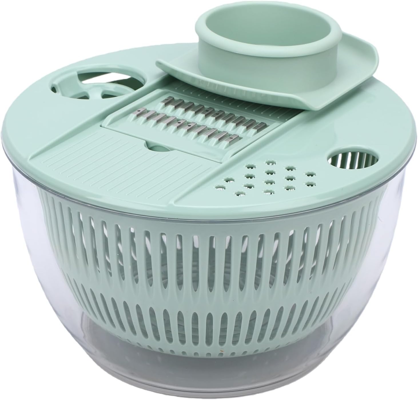Salad Spinner 5.3 Qt Vegetables Fruits Washer Dryer with 5 Stainless Steel Blades for Chopping Slicing Shredding Pasta and Greens (Green)