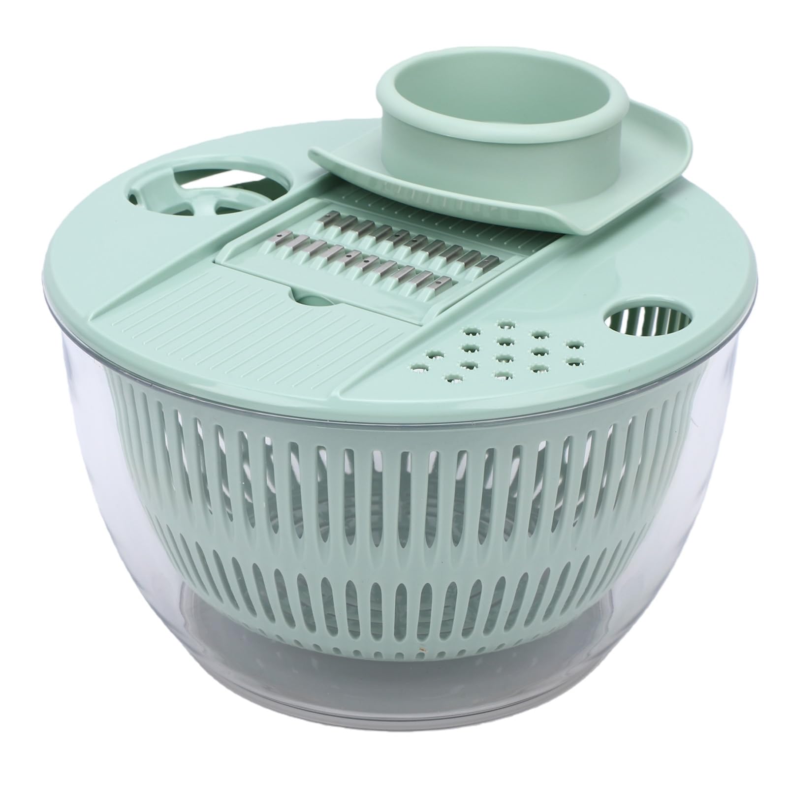 Aramox Ensalada, Secador de Verduras de Acero Inoxidable ABS PP de 5,3 Cuartos de Galón con 5 Cuchillas, Tazón para Triturar en Seco, Secador Manual para Preparación de Ensaladas, Uso en la Cocina