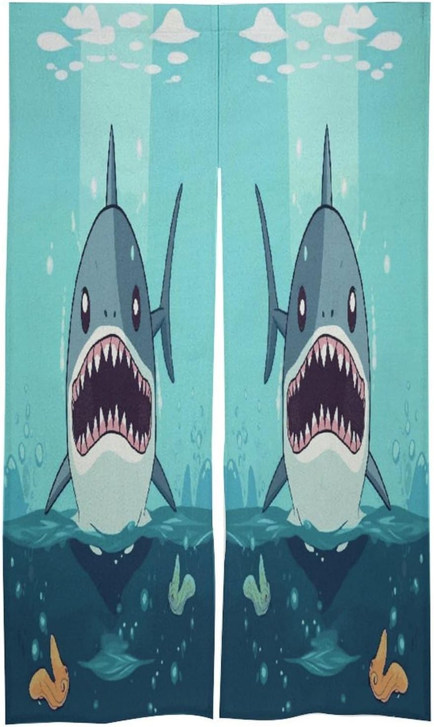 Cartoon Shark Floating in Water Door Curtain Printed Doorway Noren Japanese Style Doorway Room Divider Curtains for Privacy Partition Divider Kitchen Home Decorations Wall Hanging
