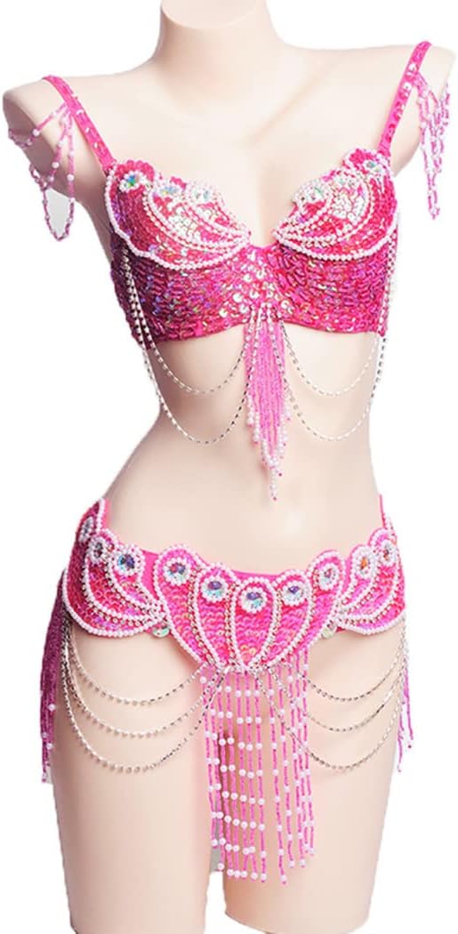 Women Belly Dance Outfits Performance Dresses Tribal Belly Dancwer Costumes Belly Dance Bra and Belt 2 Piece Set