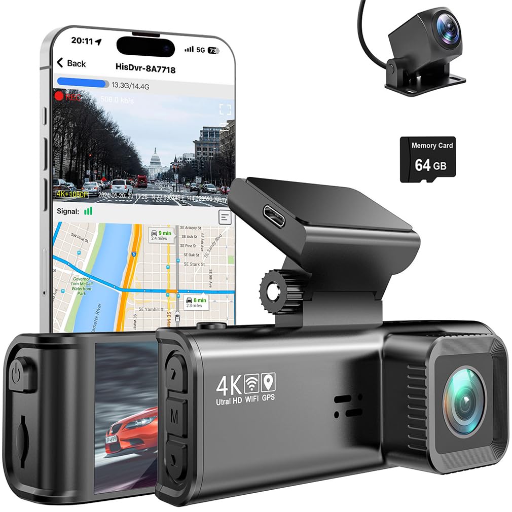 Amazon.co.jp: 4K ダッシュカメラ フロント&リア、車用デュアルレンズ