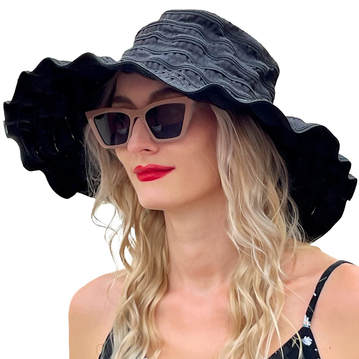 VECRY Mujer Vintage Playa Sombrero para el Sol Plegable de Viaje ala Ancha Sombreros UV de Verano