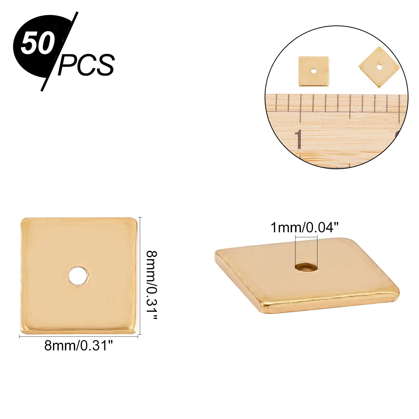 UNICRAFTALE 50 Perline Distanziali Quadrate 8mm In Acciaio Inox Oro – Piatte, Per Creazione Gioielli Fai Da Te, Ipoallergeniche