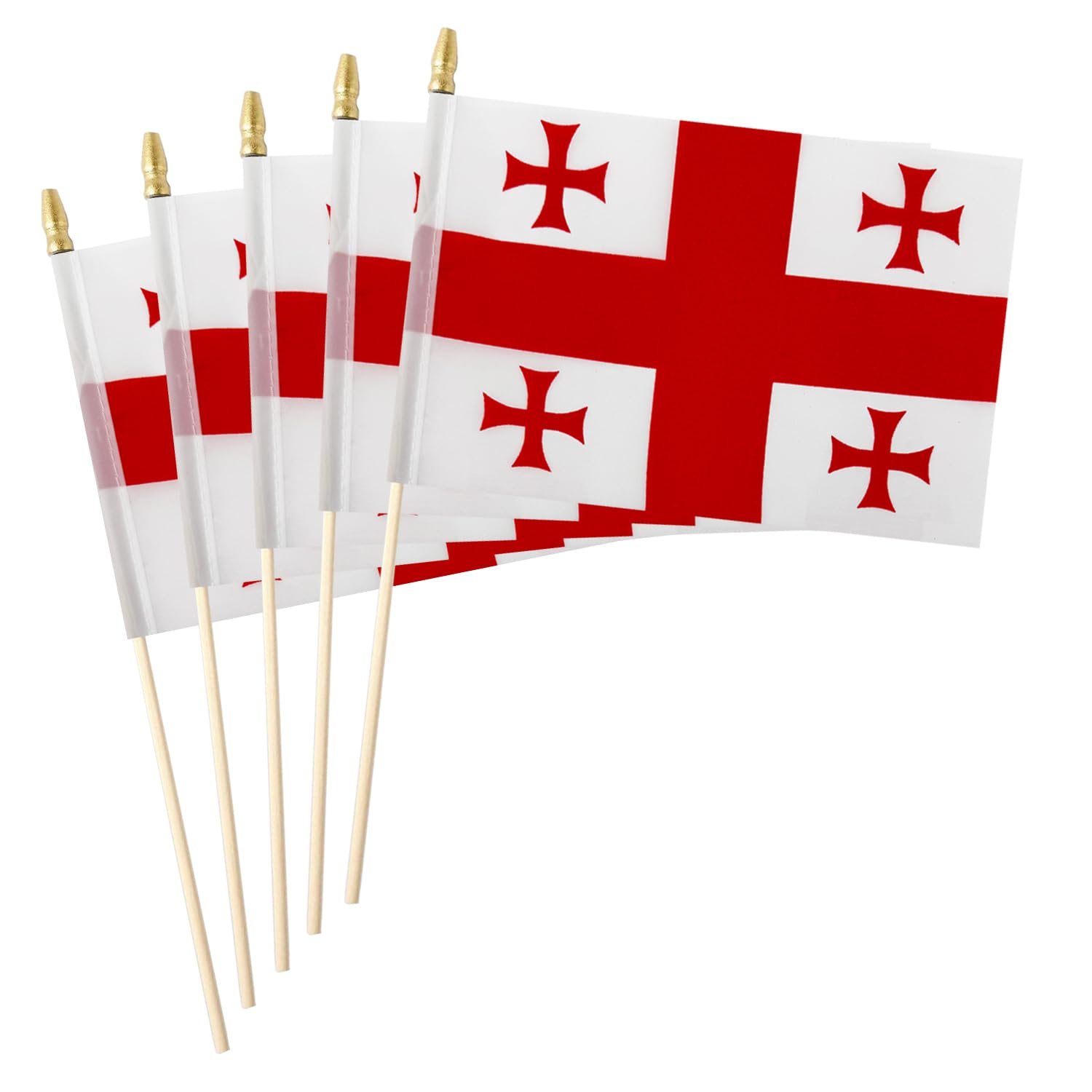 5 Pack Country Small Mini Wood Hand Held Stick Flag,Suitable For Various Holiday Parties, World Cup, National Day, And National Flag Day. (Georgia) — image 1