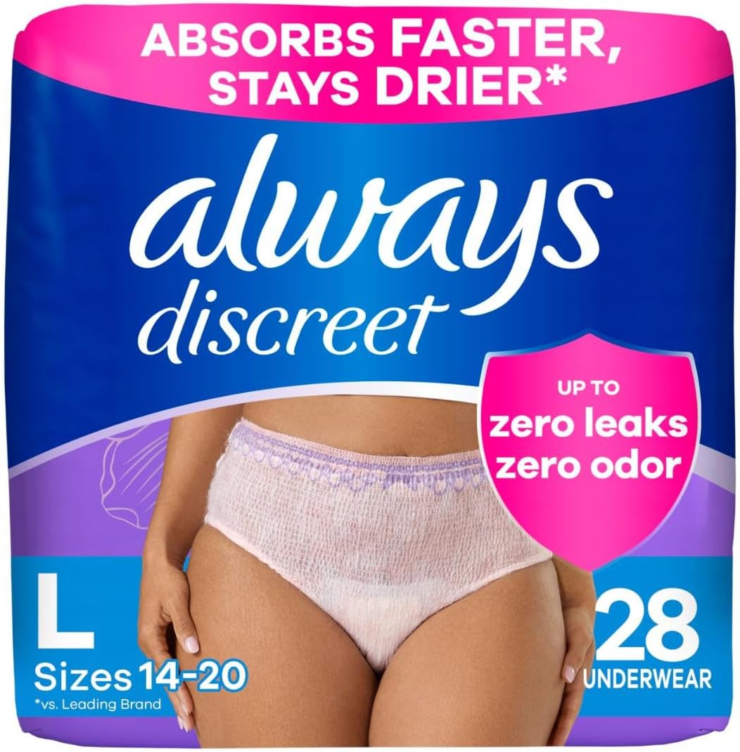 Adult Diapers for Women, Incontinence Underwear, Postpartum Essentials, Disposable Briefs, Max Absorbency, Bladder Leak Protection, Large, 28ct