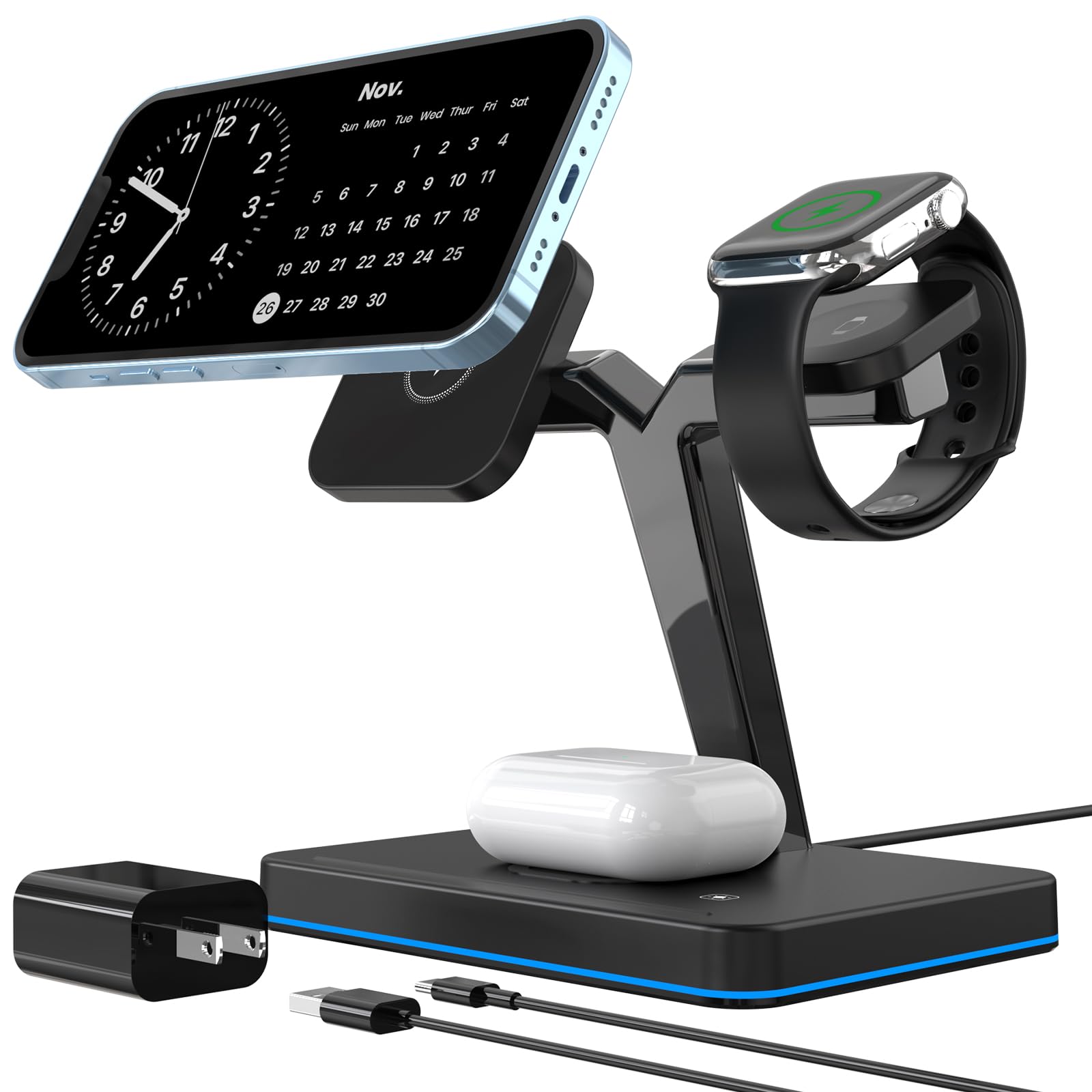Wireless Charger with MagSafe, 3-in-1 Charging Station for Apple