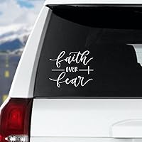 Vista 1 de Calcomanías de vinilo con texto en inglés «Faith Over Fear», calcomanías de vinilo con versículos de la Biblia, calcomanías para coche, calcomanías
