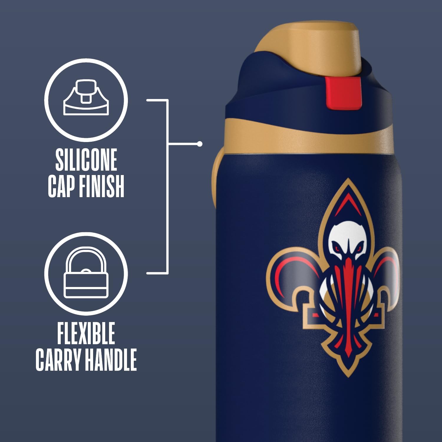 Hydrapeak x NBA Officially Licensed New Orleans Pelicans Oasis 32 oz Water Bottle with Chug Lid Push Button, Stainless Steel Water Bottle No Straw, 32 oz Insulated Water Bottle