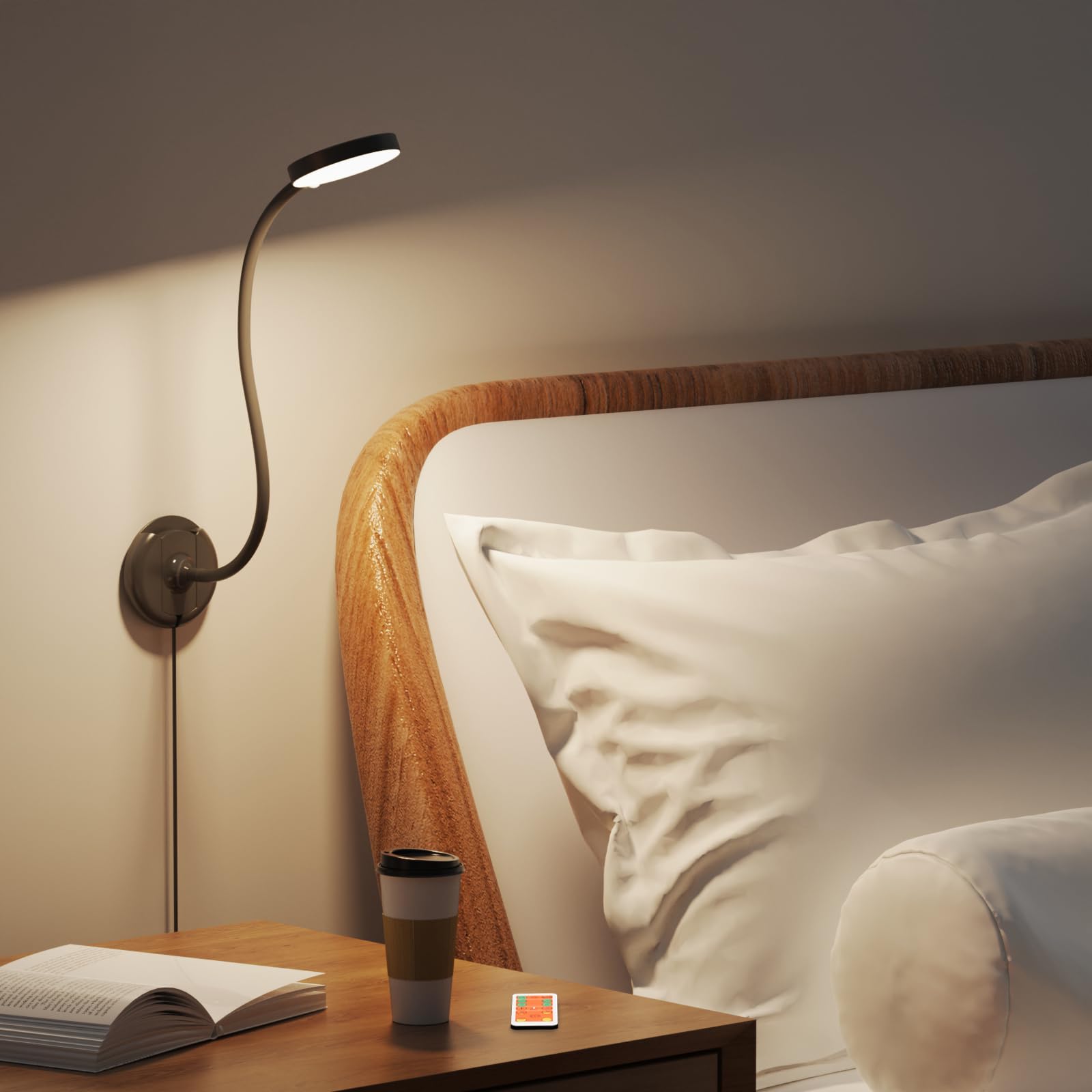 ENUOTEK LED-Leselampe Für Steckdose – 3W Dimmbar, Schwanenhals, USB-C & USB-A, 3 Farbtemperaturen (4000K