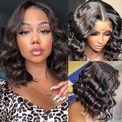 B-fashion Bob Wigs Human Hair – Body Wave Lace Front Wigs Human Hair for Black Women Pre Plucked with Baby Hair Bleached Knots 12inch Glueless Short Lace Frontal Wigs 13x4x1 T Part Lace Closure Wigs
