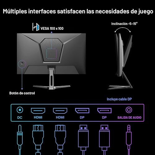 Miniatura 7 de SANSUI Monitor de juegos WQHD 2560 x 1440 IPS de 27 pulgadas, monitor de computadora de 200 Hz, 180 Hz, 1 ms, DP 1.2 x2 HDMI 2.0 x2 Montaje VESA,