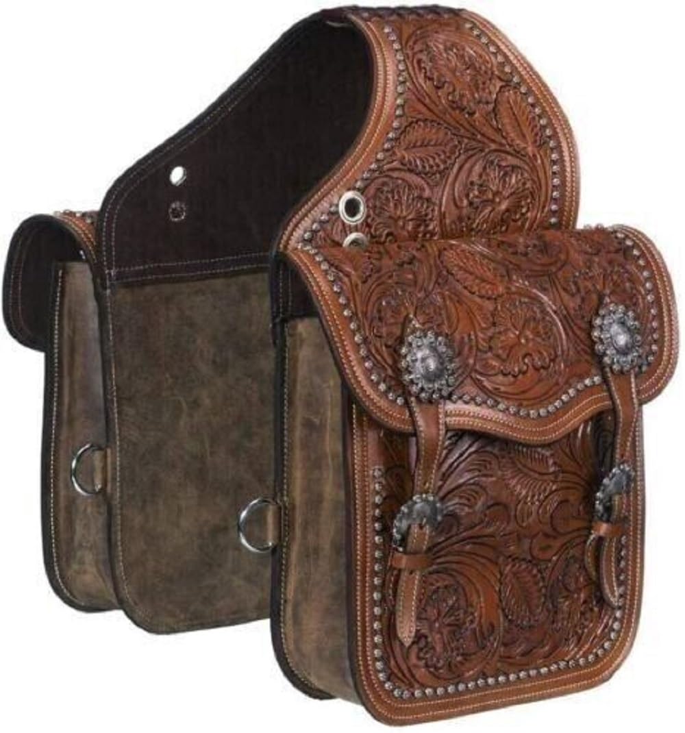 Borsa da sella western in pelle per cavalli | Equitazione e corse di barili | Borsa da sella con tracolla regolabile DIMENSIONI: 10" L x 10" W x 3½" A23