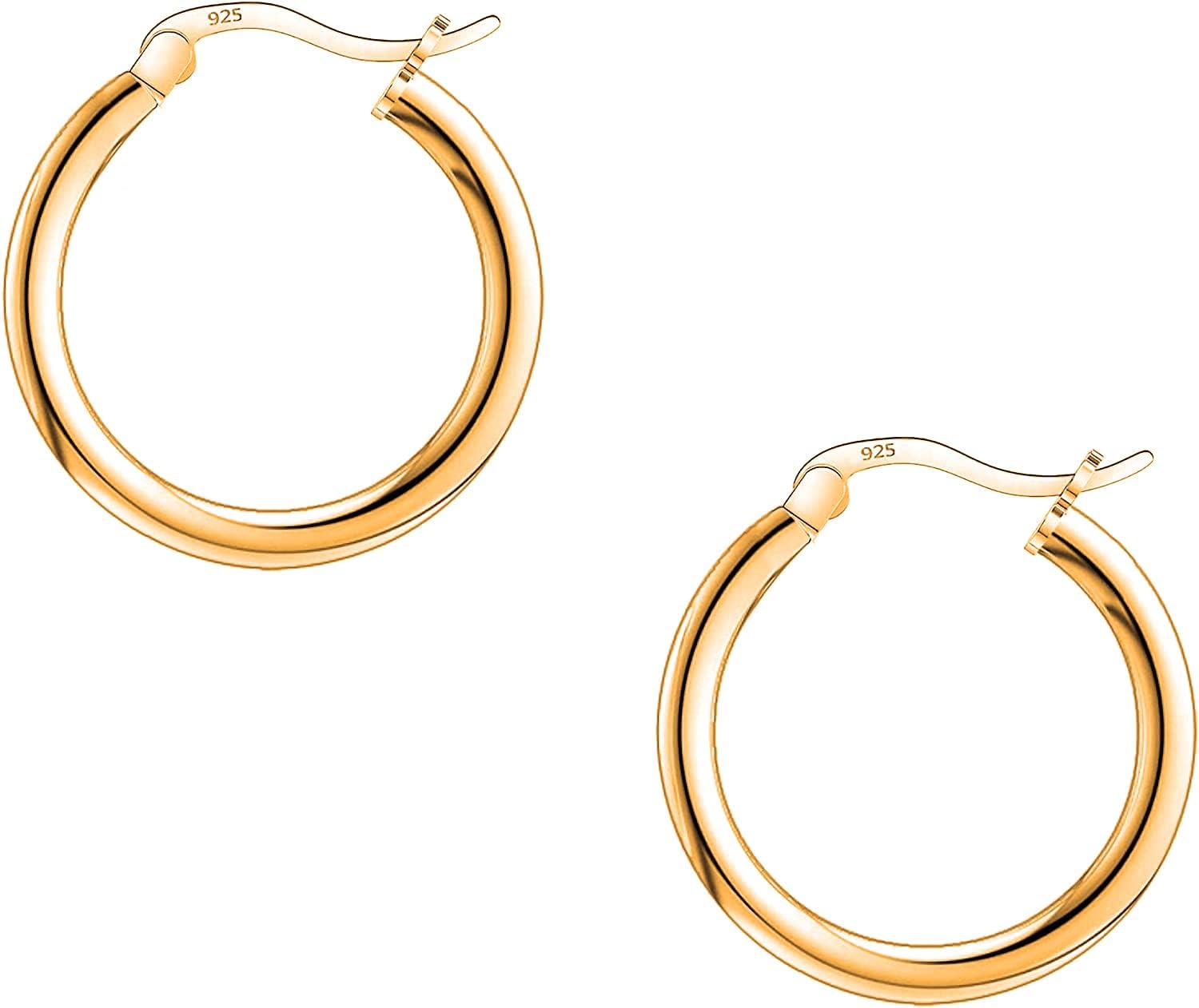 Savlano 925 Sterling Silver Round Hoop Earrings – 18K Gold Plated Hoop Earrings for Women & Men Comes in 10MM-25MM with a Gift Box - Image 2