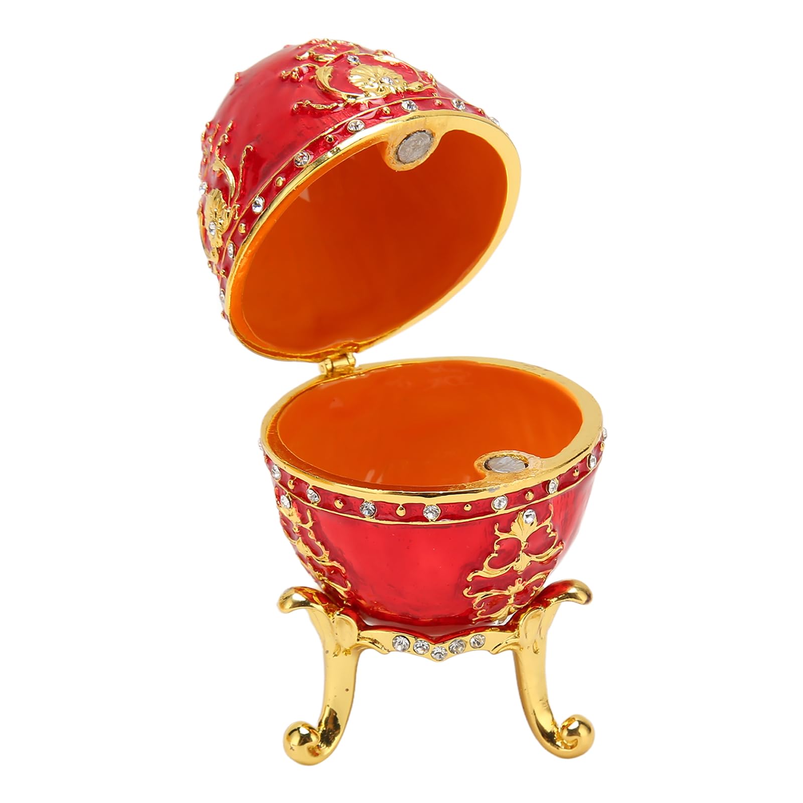 HLHLH Hand Painted Enameled Style Egg Jewelry Trinket Box Hinged(Red)
