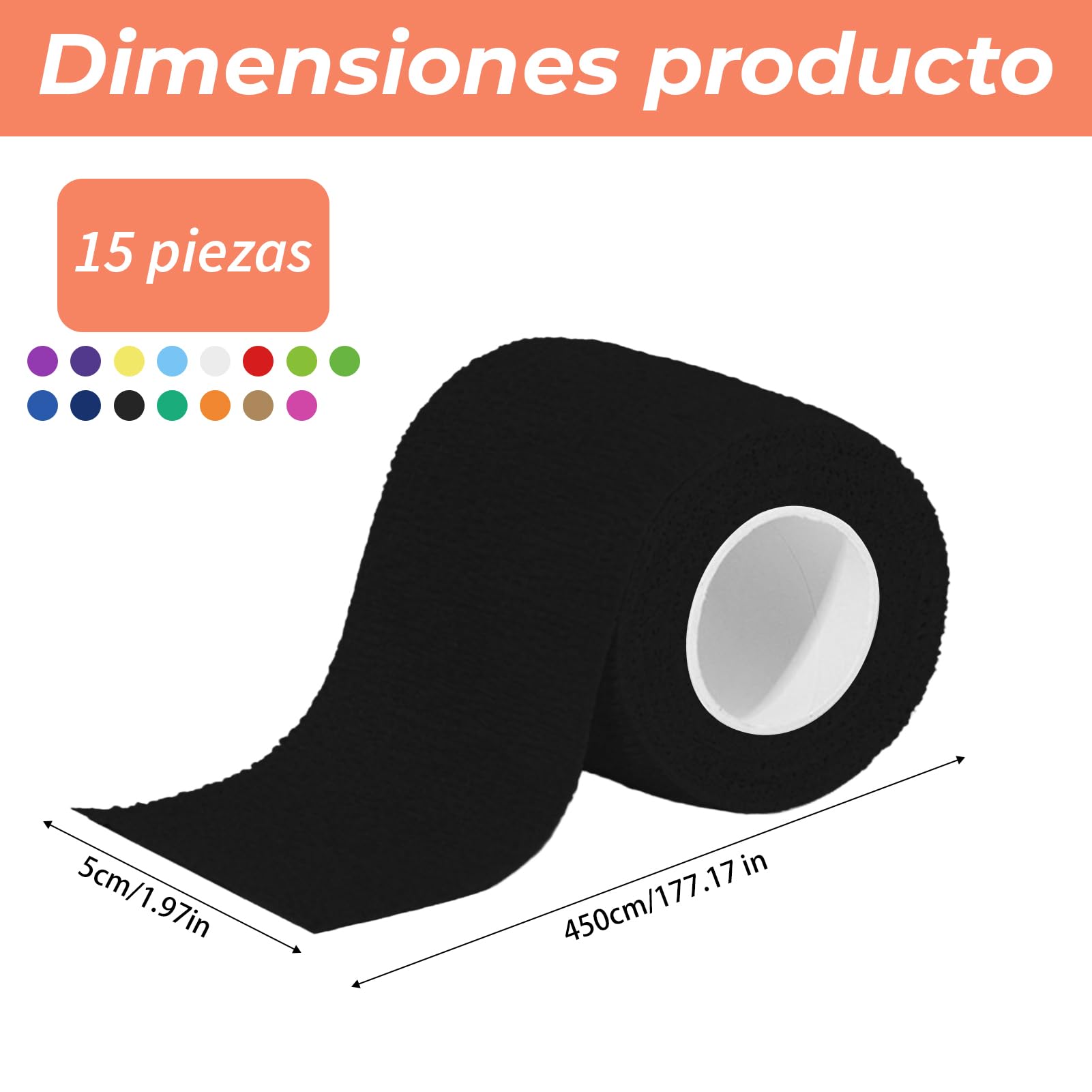 Bendaggio autoadesivo 5 cm x 4,5 m, 15 rotoli, bendaggio elastico coesivo per primo soccorso