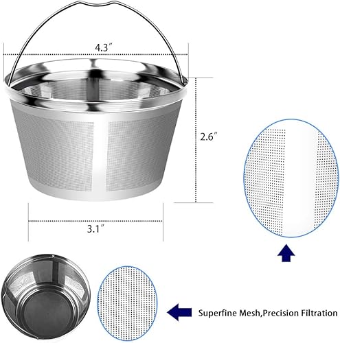 Miniatura 9 de Filtros de café permanentes reutilizables para cesta de 8 a 12 tazas, ajuste perfecto para cafetera Hamilton Beach Cuisinart de 8 a 12 tazas