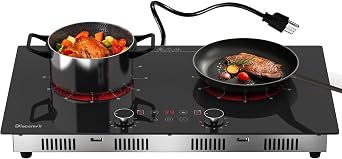 2 Burner Electric Cooktop 110V - 24 Inch23.6"x 13.78" Ceramic Stove Countertop & Built-in22"x 12.2", 2000W Two Burner Cooktop with Touch & Knob Control, Timer, Safety Lock, 120V Plug in