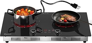 Disaenvir 2 Burner Electric Cooktop 110V - 24 Inch(23.6"x 13.78") Ceramic Stove Countertop & Built-in(22"x 12.2"), 2000W Two Burner Cooktop with Touch & Knob Control, Timer, Safety Lock, 120V Plug in