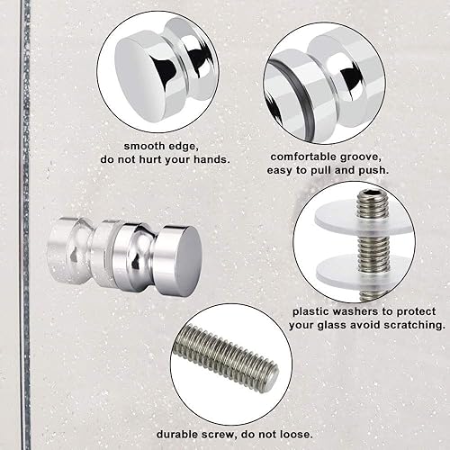 Miniatura 3 de ZKSM Juego de 2 manijas de ducha para puerta de baño con acero inoxidable sólido para puerta de vidrio de repuesto (tornillo de instalación de 0.307