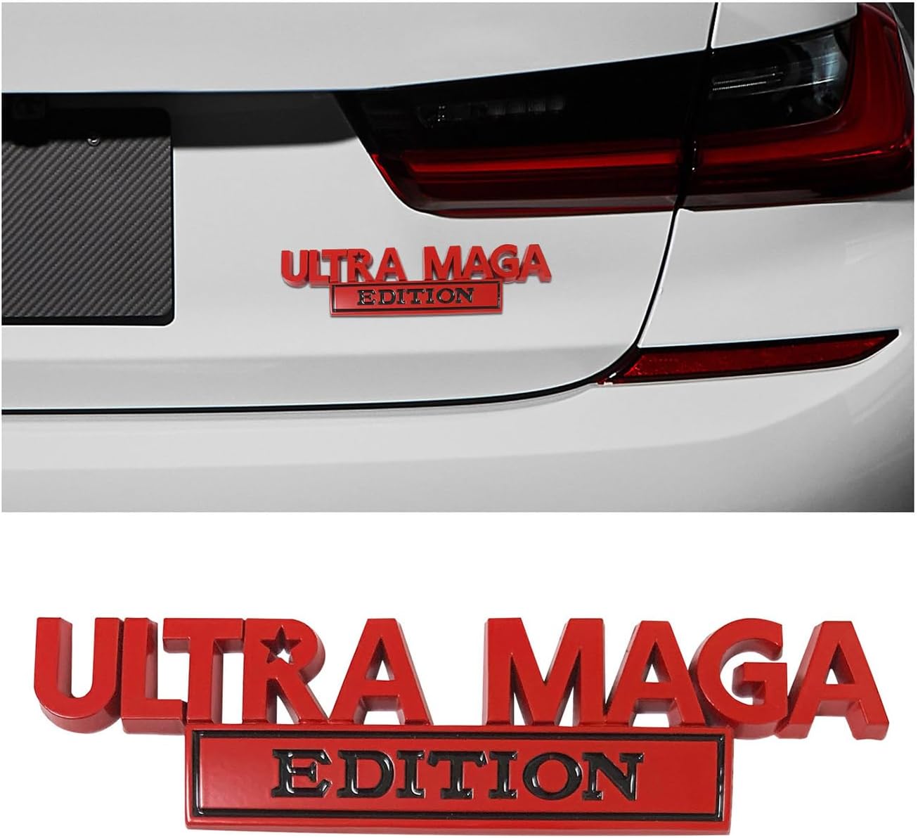 Ultra MAGA Car Emblem - 3D Metal Fender Badge Sticker 5.27x1.32 Inch