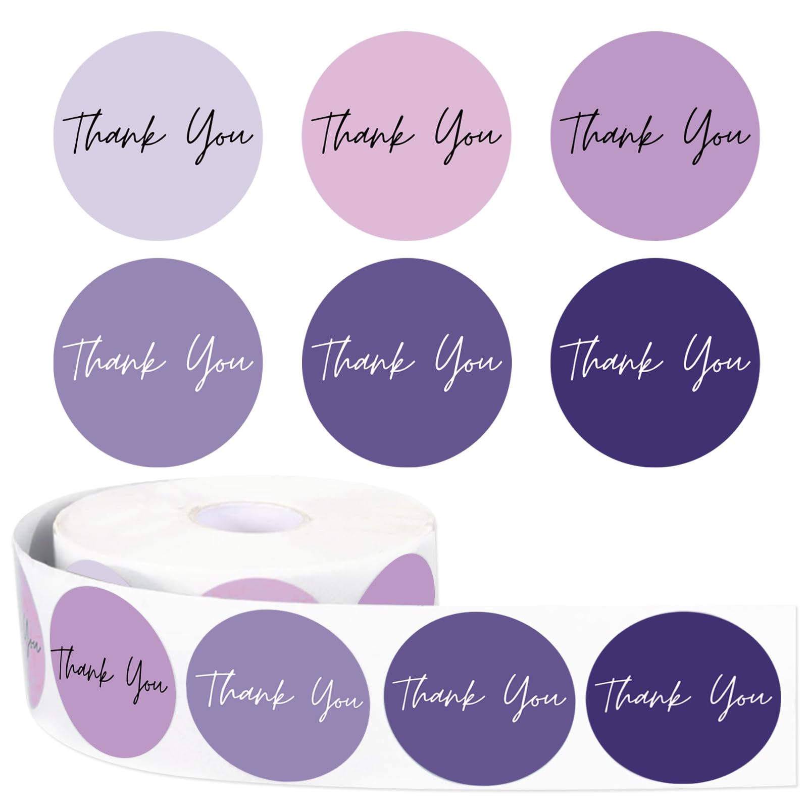 Whaline 1000Pcs Purple Thank You Stickers 6 Lavender Colors Paper Decals Adhesive Seal Sticker Decor for Party Favor Gifts Supplies, 1.5 in