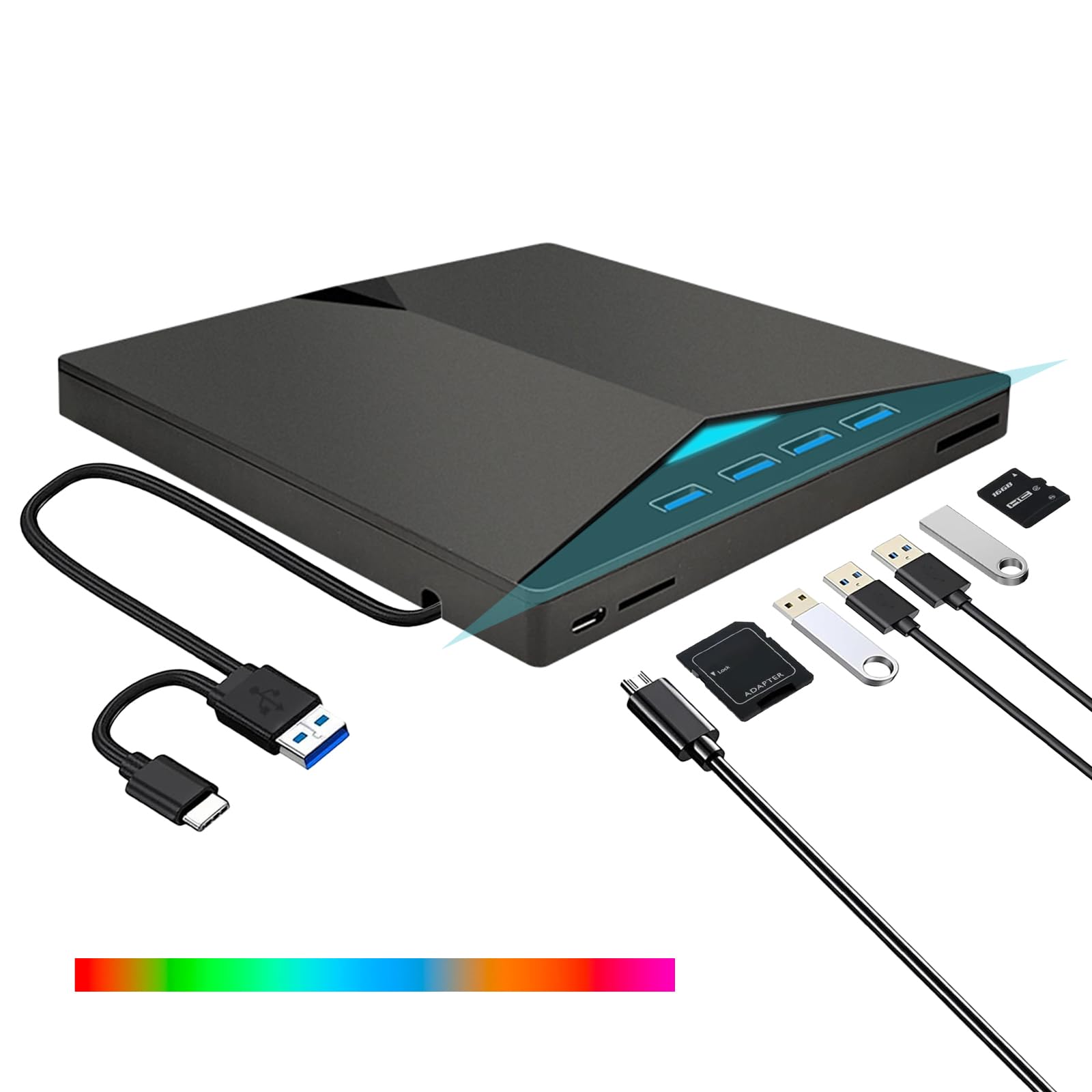 External CD DVD Drive,USB 3.0 Type-C Portable CD/DVD Disk Drive Player Burner Reader Writer with 4 USB Ports & SD/TF, Slim Optical Drive DVD for Desktop PC Windows 11/10/8/7/XP Macbook Mac Linux OS