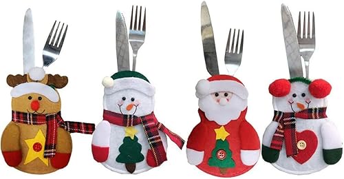 12 piezas de Navidad bolsa de cubiertos lindo muñeco de nieve cubiertos soporte cuchillo tenedor bolsa bolsa decoración para fiesta de Navidad cena