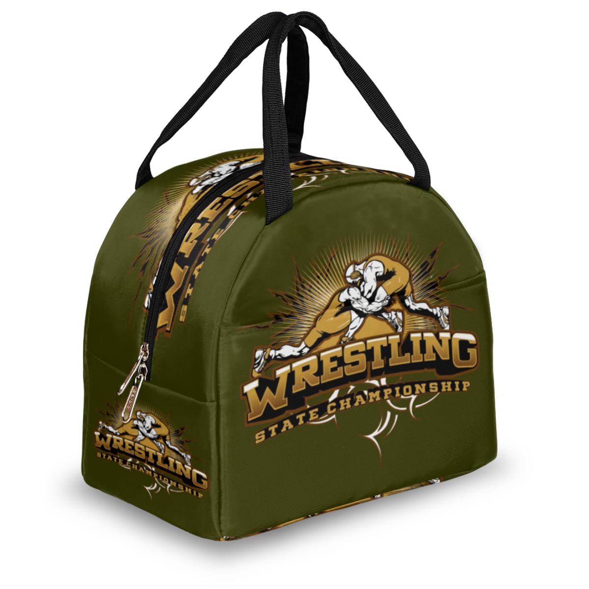 Toiyugd Insulated Lunch Bag Sport Wrestling Cooler Lunch Tote Bag with Front Pocket Reusable Leakproof Lunch Tote Bag for Man Women Work Travel Beach Camping Picnic