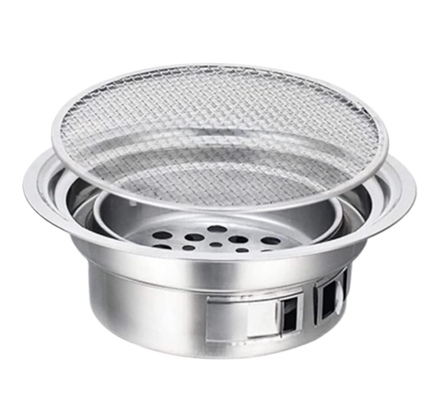 Grill na Węgiel Zewnętrzne Grille Węglowe Grill Węglowy Ze Stali Nierdzewnej Okrągły Przenośny Grill Na Kemping Grill do Ogrodu(35cm)
