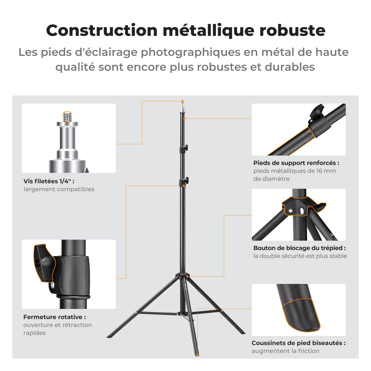 K&F CONCEPT Trépied d'Éclairage 230cm Métal pour Studio Photo | Support réglable, vis 1/4, réflecteur flash vidéo, sac inclus, éclairage studio photographie, TL02