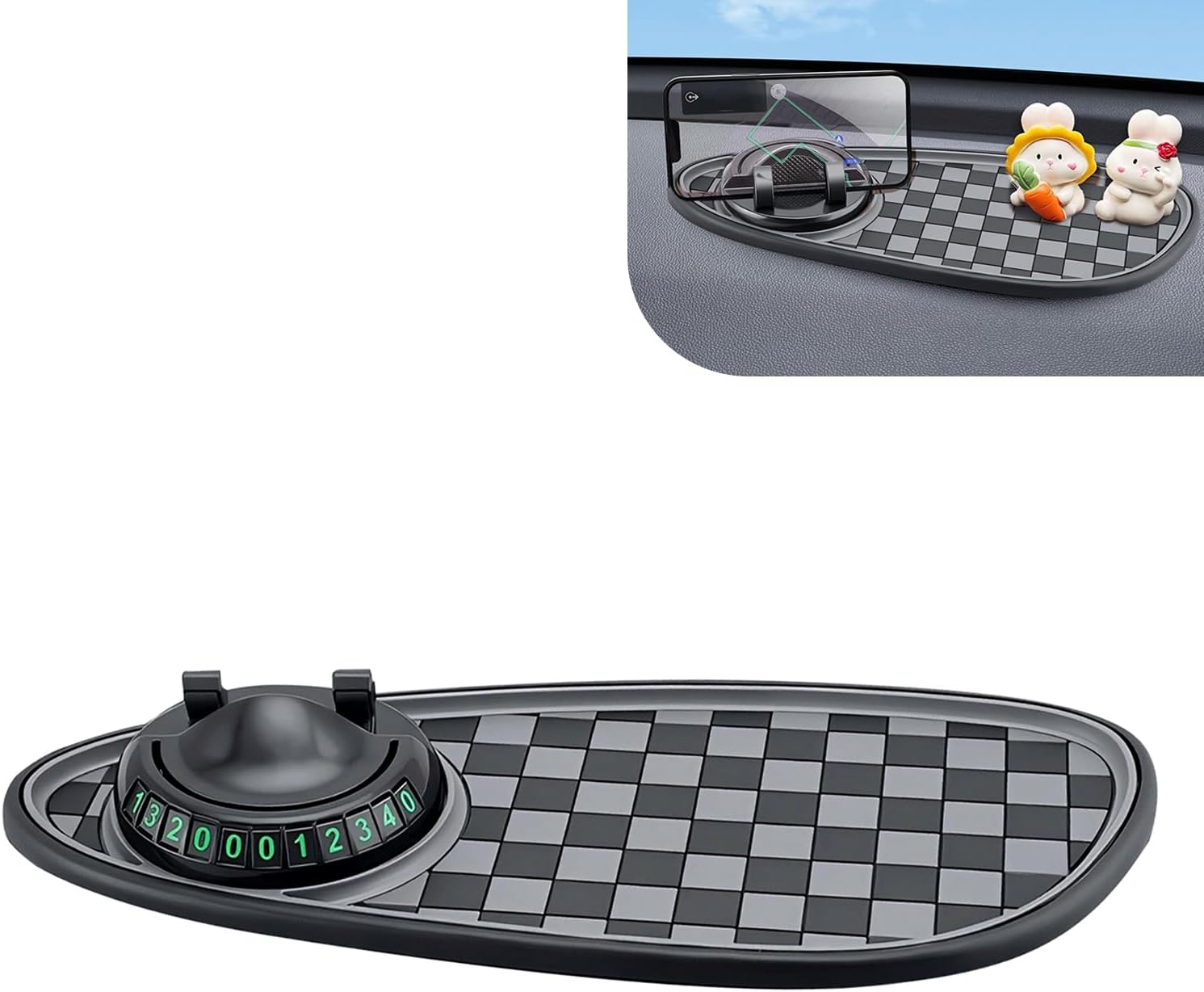 Car Dashboard Mat, Anti-Slip Mat with Rotatable Phone Holder, Multifunction Dashboard Storage Pad, Universal Car Interior Accessories (Black #B)