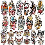 77 Sheets Vintage Temporary Tattoo, Old School Temporary Tatoos Flower Swallows Butterflies Tiger Sc
