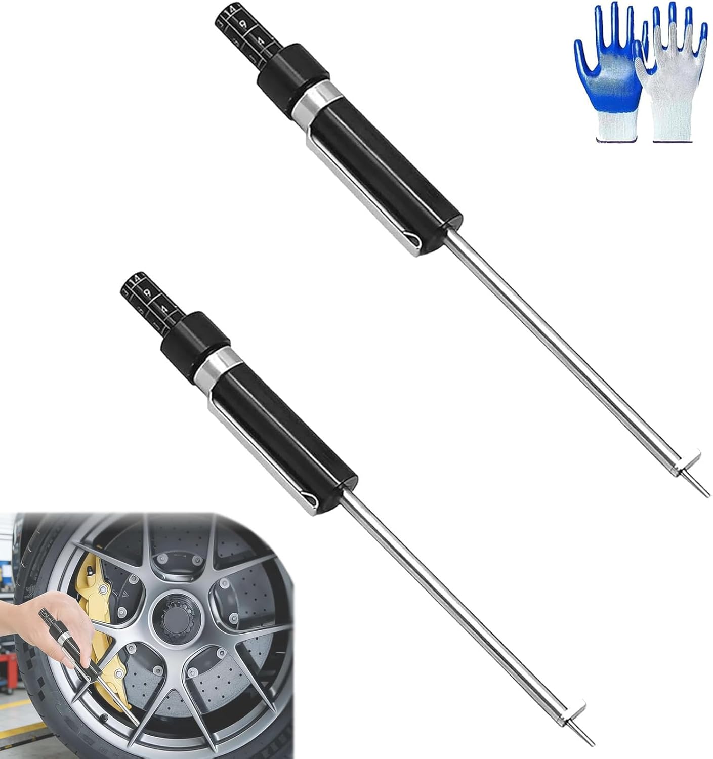 Brake Pad Thickness Gauge, 1.5-11mm Scale Precise Measuring Tool, Stainless Steel Detection Pen for Car Brake Shoe Tester, Internal External Wear Check for Auto Truck SUV (2pcs)