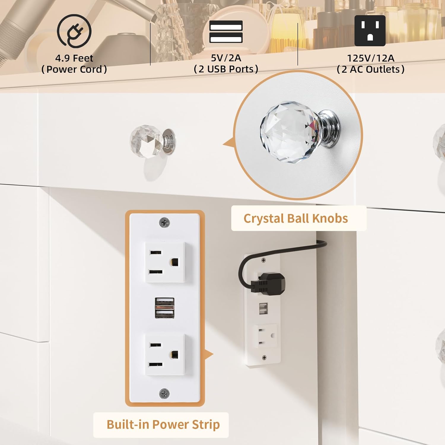 VOWNER Vanity Built-in Power Strip