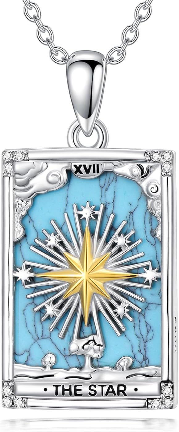 Tarot Card Necklace Sterling Silver Turquoise Tarot Pendant Tarot Card Jewelry for Women Men