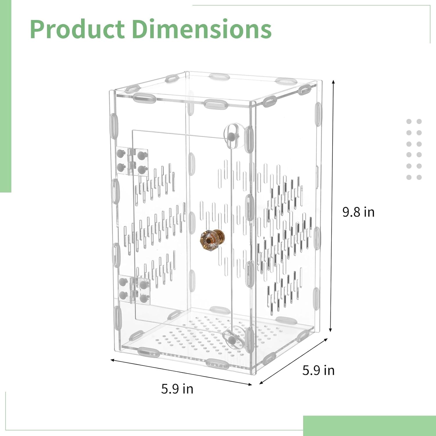 Acrylic Jumping Spider Enclosure, 5.9 x 5.9 x 9.8 in Clear Reptile Terrarium Enclosure with Secure Lock and Ventilated Holes, 360° Viewing Reptiles Habitat Tank Breeding Box for Spider Lizard