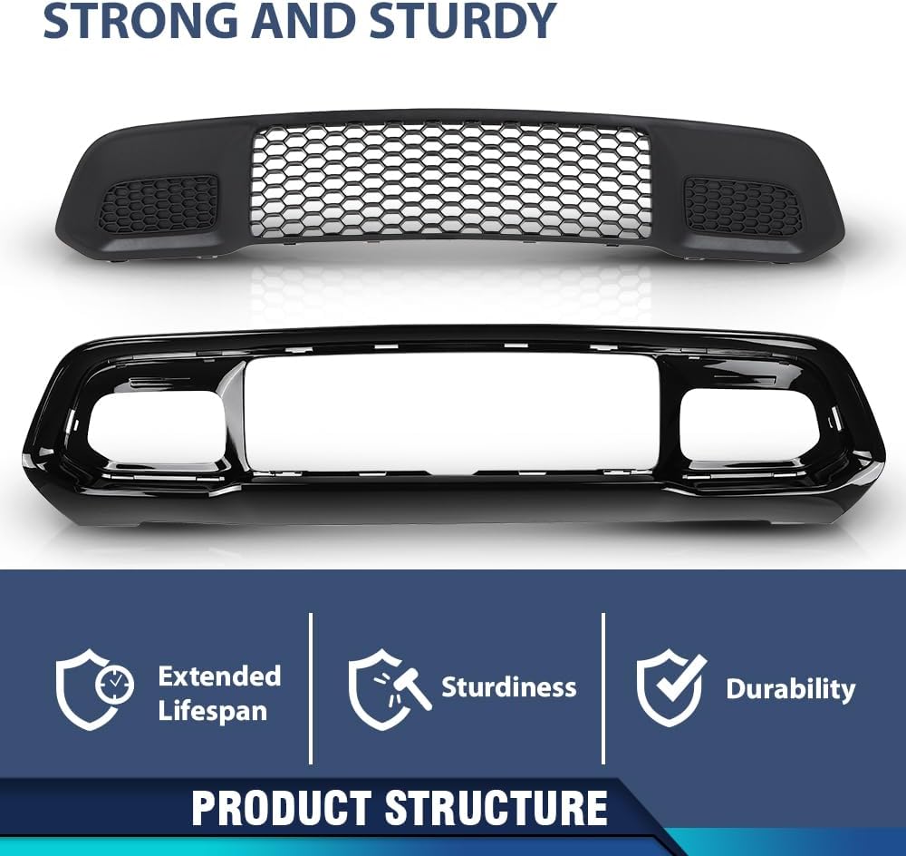 PIT66 Front Lower Grille & Black Bumper Grill Bezel Compatible with Jeep Grand Cherokee 2017-2022 5ZM53SZ0AA