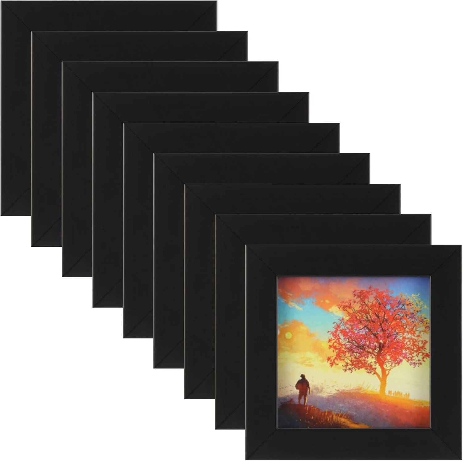 ONE WALL 9PCS 4x4 Black Picture Frame Clear Glass Well Packed (Window 3.6x3.6), Wood Photo Frame for Wall and Tabletop - Wall Mounting Hardware Included