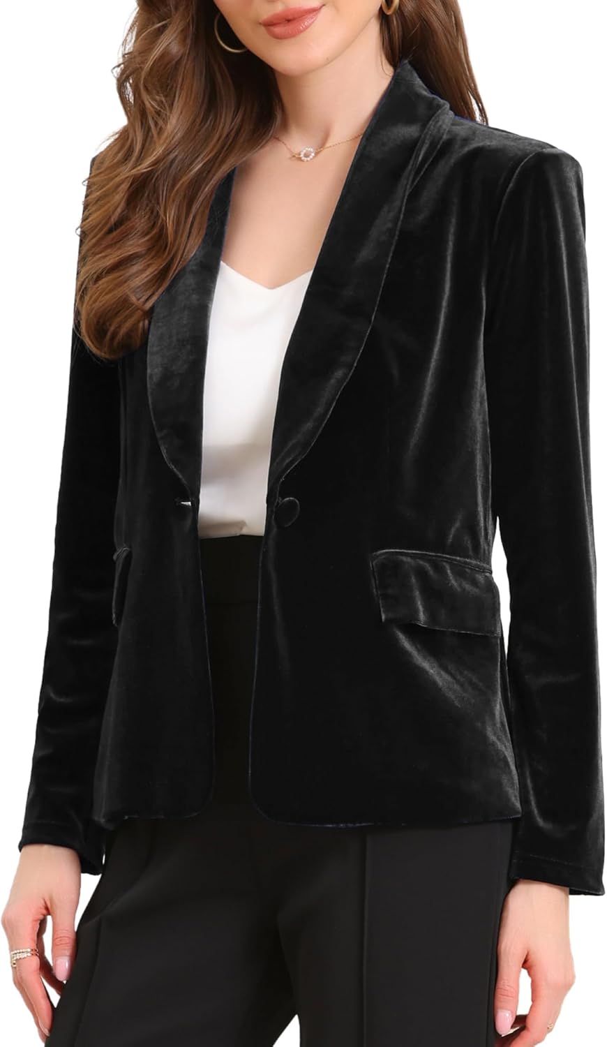 Allegra K Velvet Blazer Jackets for Women's Casual Business 2025 Suit