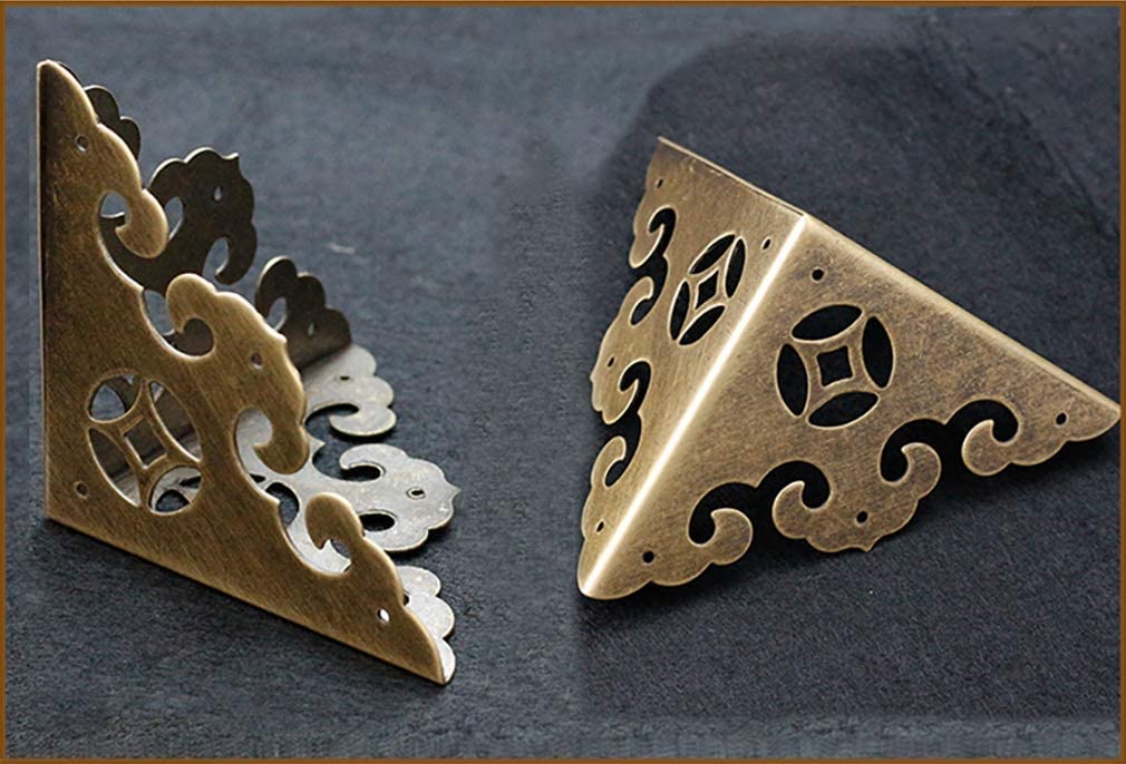 Paraspigoli per mobili, paraspigoli per bordi, 4 pezzi di paraspigoli in ottone anticato, hardware vintage, bordo della scrivania, in legno, per gioielli, confezione regalo, armadietto, tre lati, pro