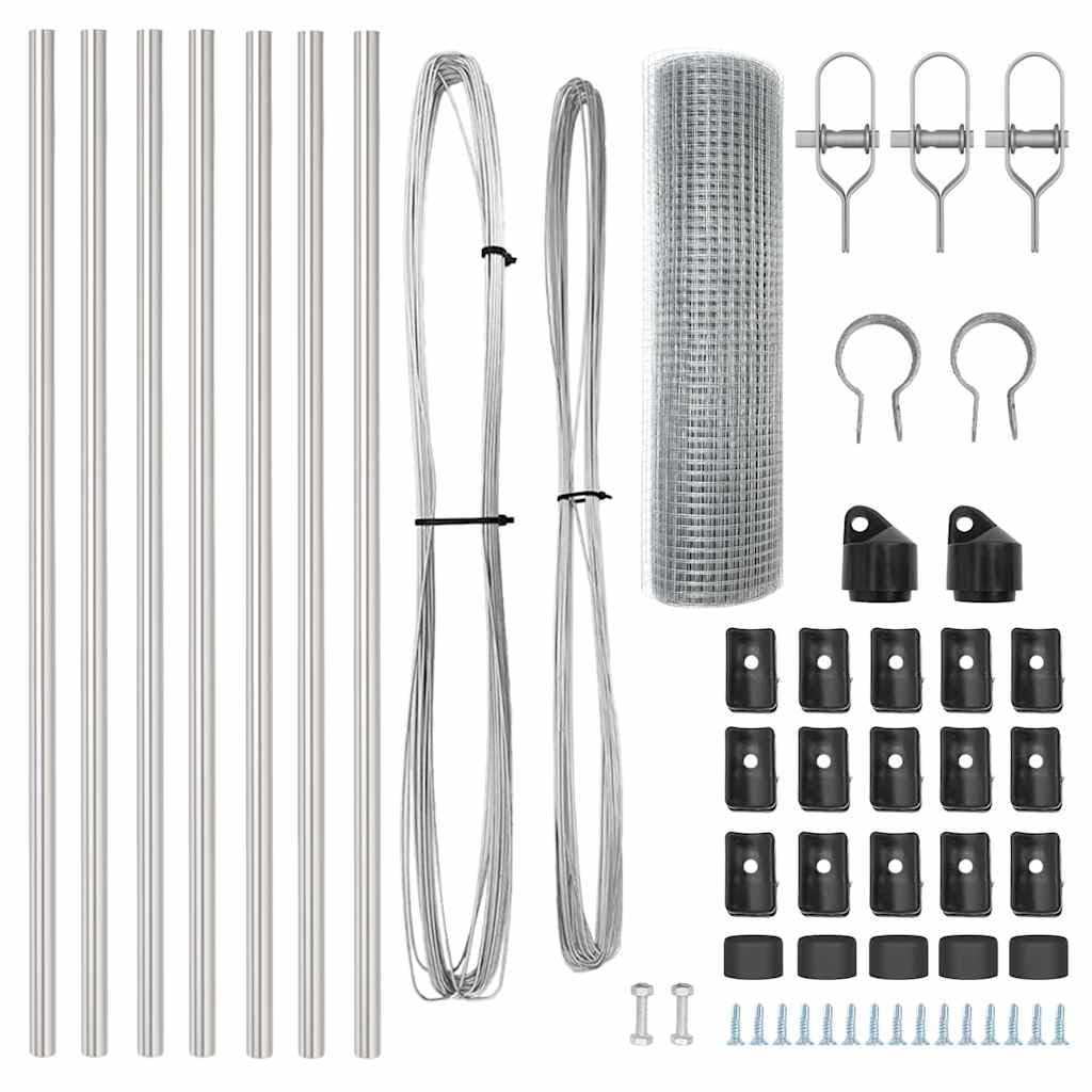 Palo per recinzione, argento, 10 x 0,4 m, maglie 16 x 16 mm, in acciaio verniciato a polvere, resistente alle intemperie, per recinzione da giardino, barriera per animali, facile da montare